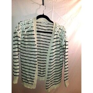 Pink Republic Blk/ Cream Stripped Open Sweater W/ Lace Caps Sz 14